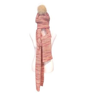 J. Crew Knit Pink Beanie Hat & Scarf SET Pom Pom Beanie Knit Scarf NWT